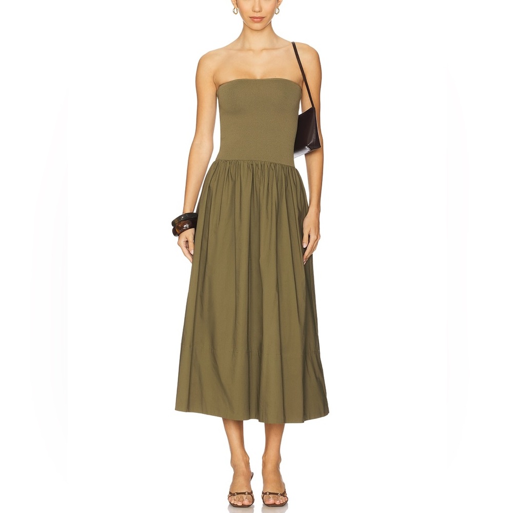 PISTOLA Mavo Mixed Media Midi Dress in Rich Olive